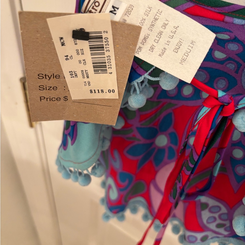 Designer Petro Zillow 100%Silk NWT Hankerchief tie Colorful Floral Women's Top - Picture 5 of 12